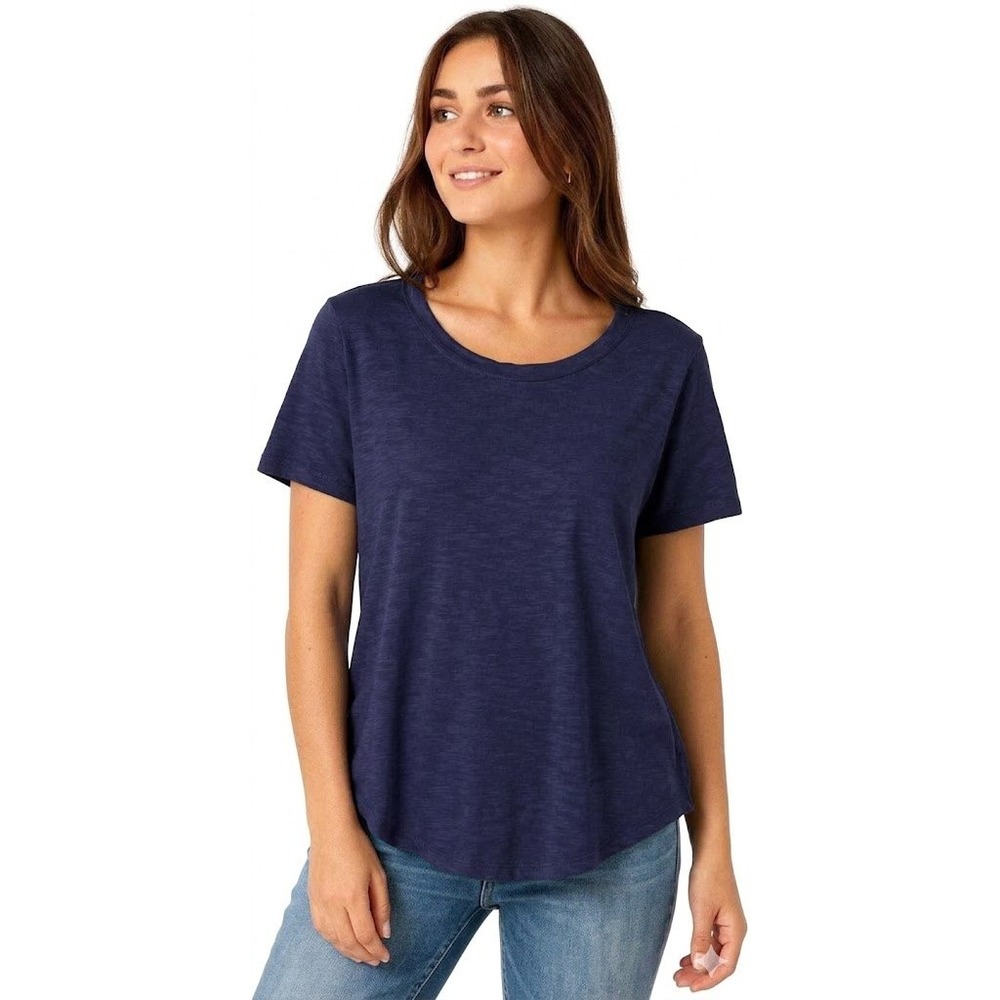 Talbots LP Navy Blue Slub Cotton Modal Scoop Neck Short Sleeve Tee Relaxed Fit‎